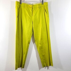 ETRO Italy chartreuse bright yellow green sateen cotton cropped mid rise pants